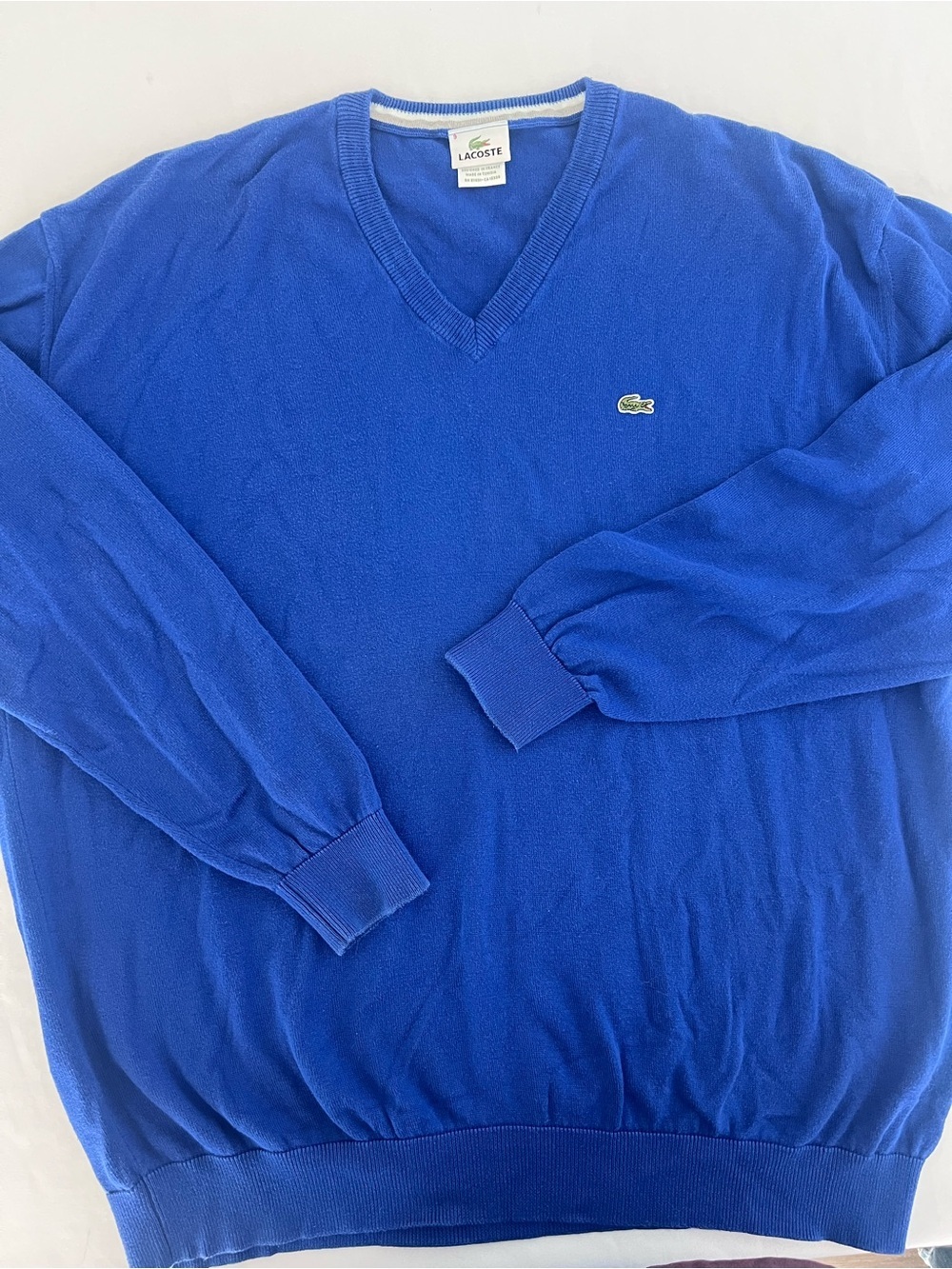 Lacoste Men's V-Neck Sweater in Royal Blue with Crocodile Logo